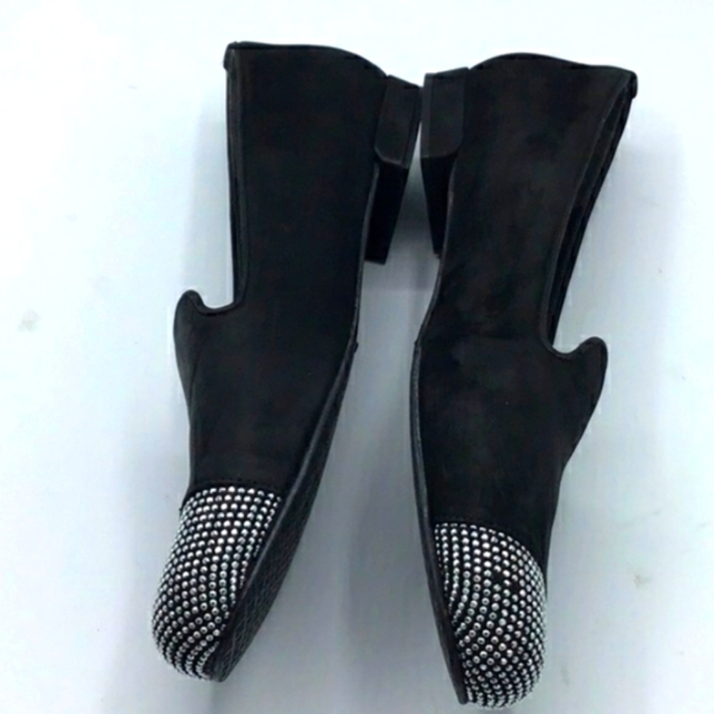 Stuart Weitzman Black Silver Lingo Studs Nubuck Loafer Size 8 - Picture 6 of 11